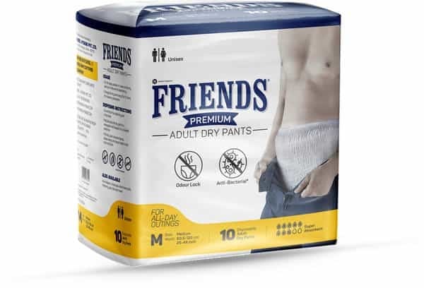 Friends Premium Adult Diapers Pant Style (M), 10 Count