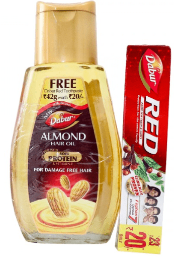 Dabur Almond Hair Oil, 200ml with (Free Dabur Red Toothpaste 42g)
