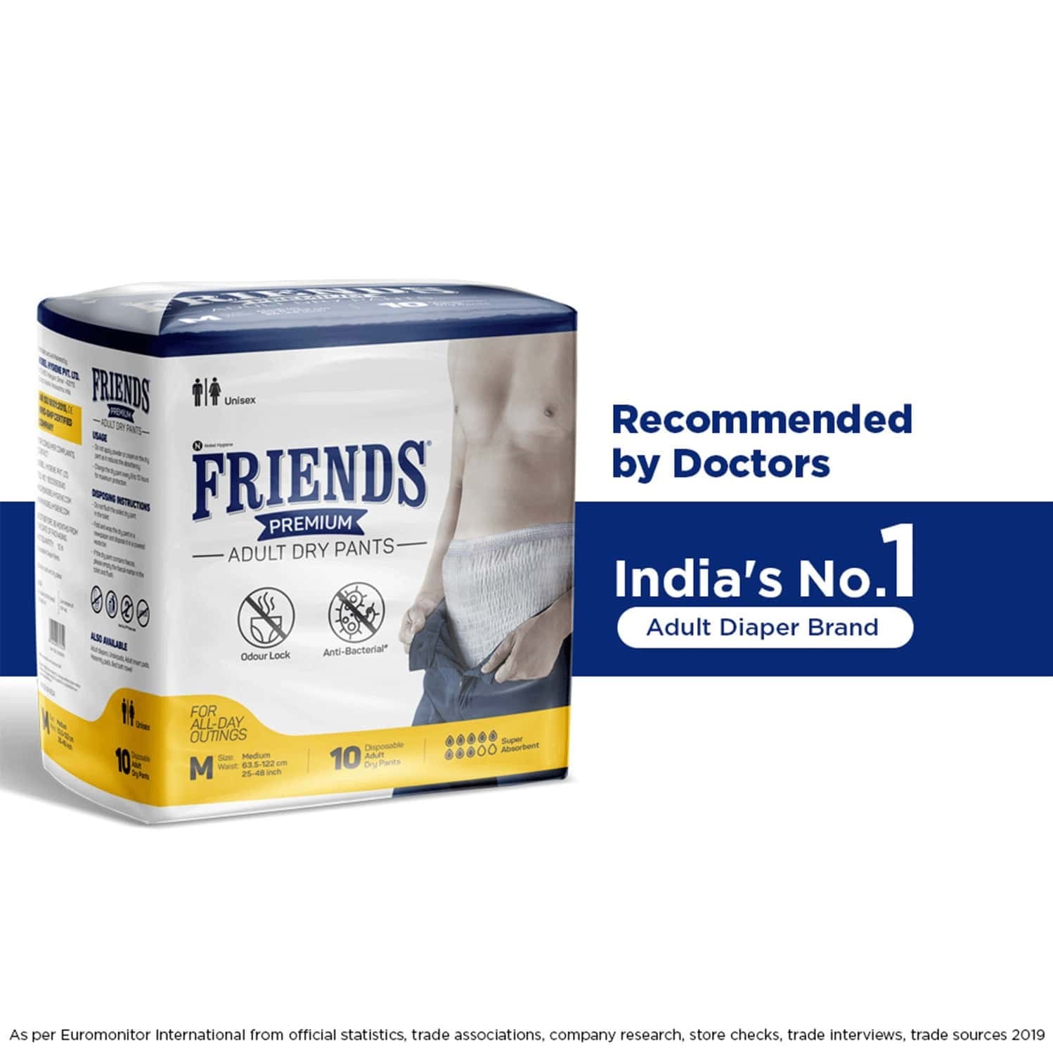 Friends Premium Adult Diapers Pant Style (M), 10 Count