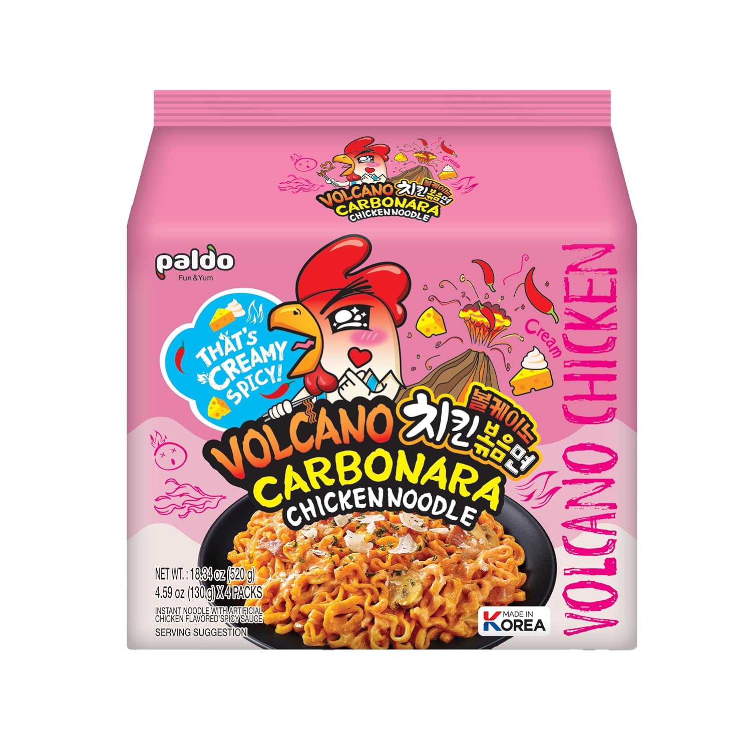 Paldo, Volcano Carbonara Chicken Noodle, 520g (Pack of 4)