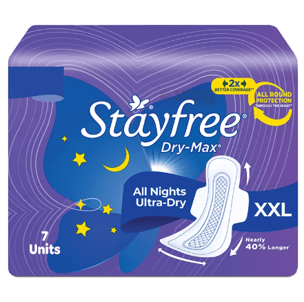 Stayfree Dry-Max All Night Ultra-Dry Pads XXL, 7 Units