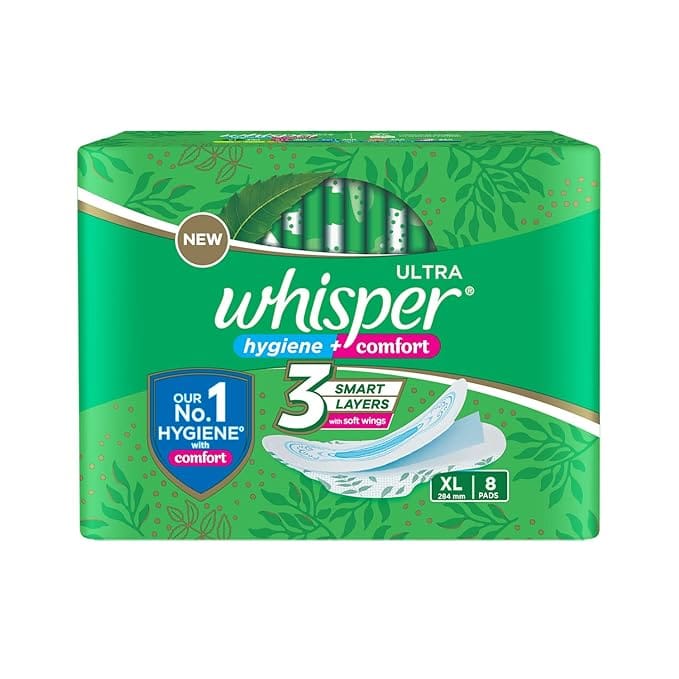 Whisper Ultra Clean Sanitary Pads for Women, XL, 8 Napkins
