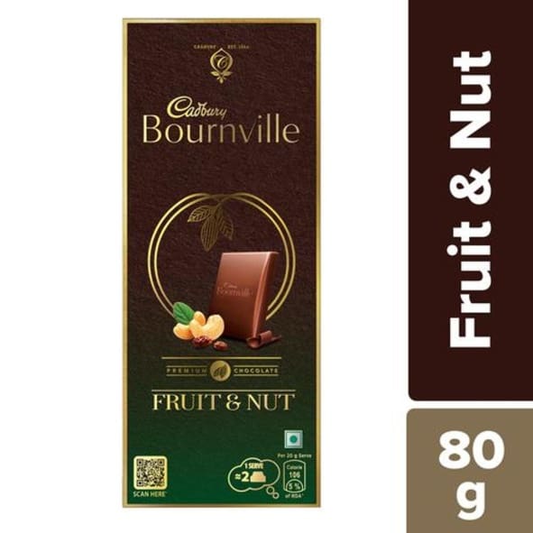Cadbury Bournville Fruit & Nut Dark Chocolate Bar, 80gm