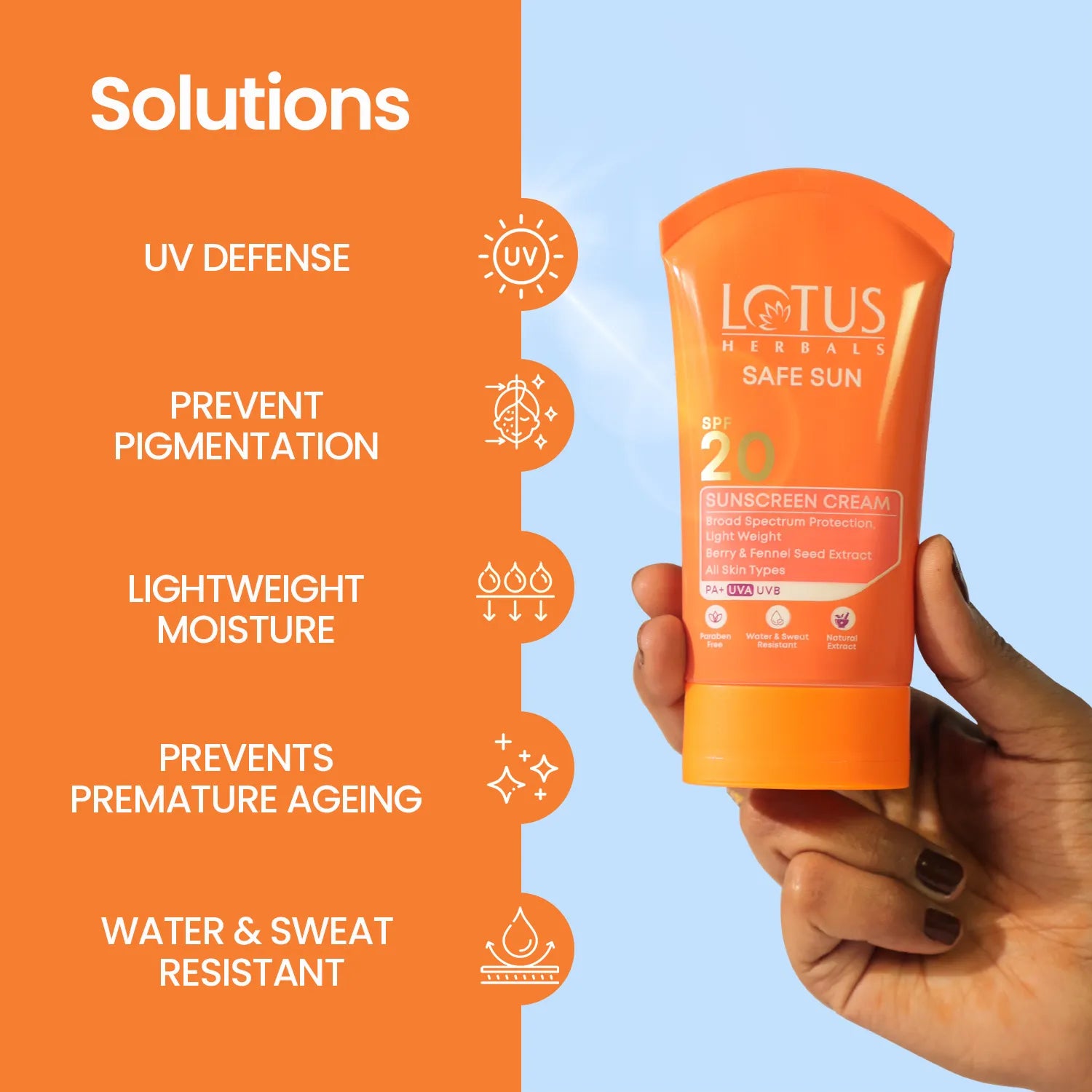 Lotus Herbals Safe Sun Sunscreen Cream, SPF 20 PA+ UVA UVB, 50g