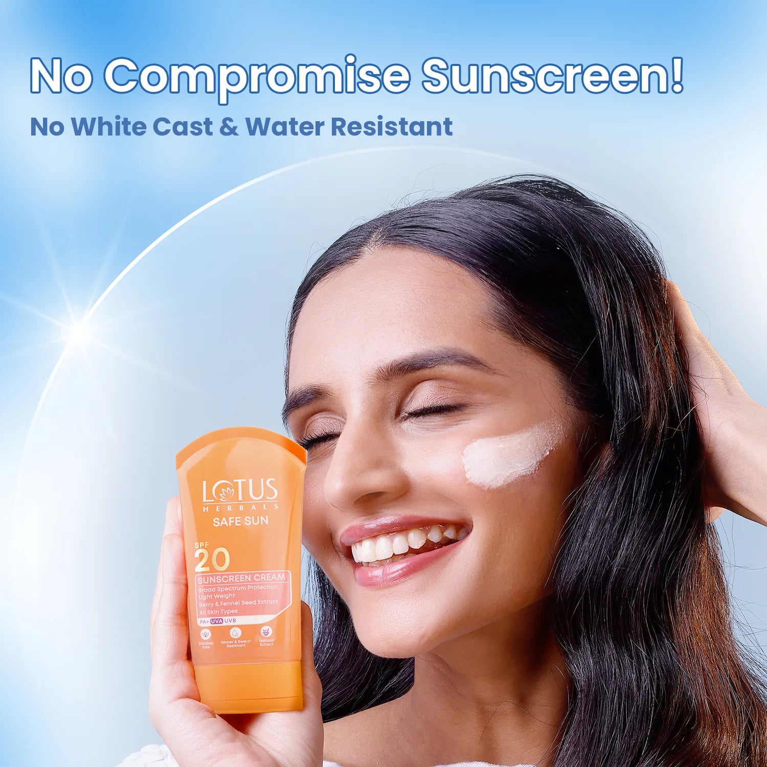 Lotus Herbals Safe Sun Sunscreen Cream, SPF 20 PA+ UVA UVB, 50g