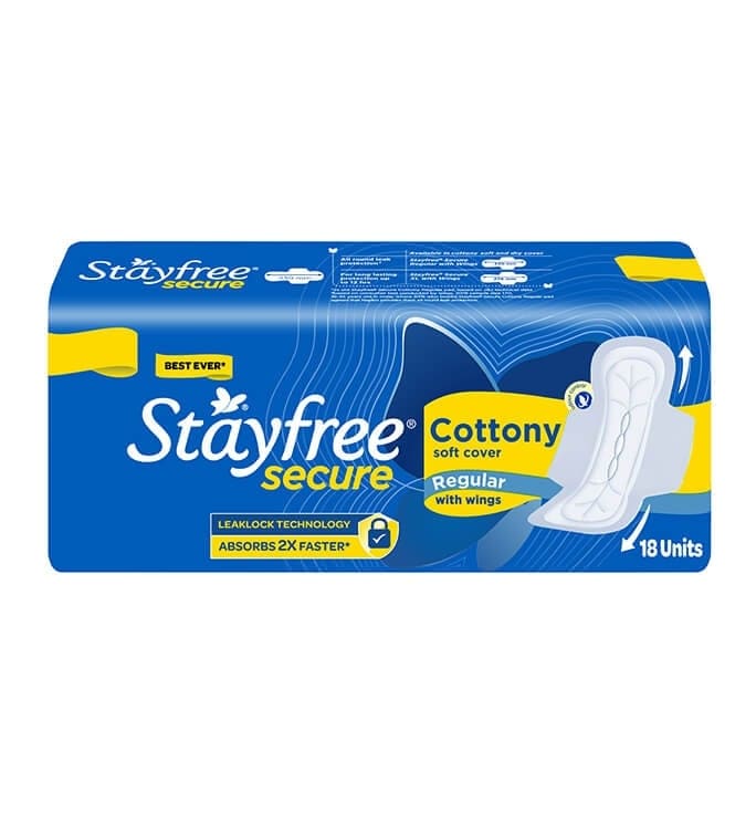 Stayfree Secure Cottony Soft Cover Regular, 18 Units