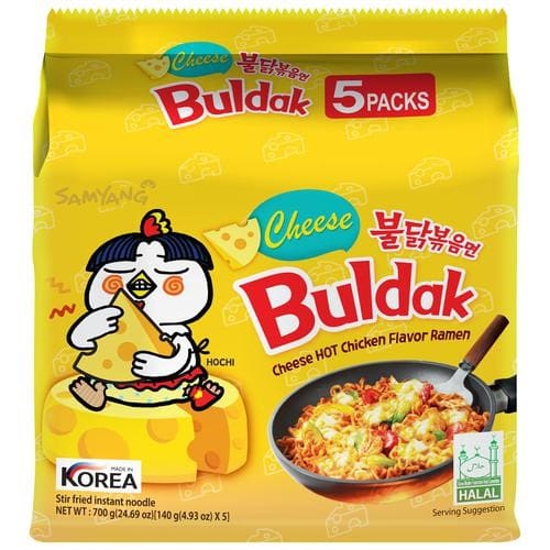 Buldak Cheese Hot Chicken Flavor Ramen, 140g (Pack of 5)