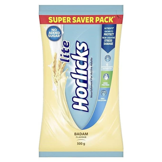 Horlicks Lite Badam Pouch Super Saver pack, 500gm