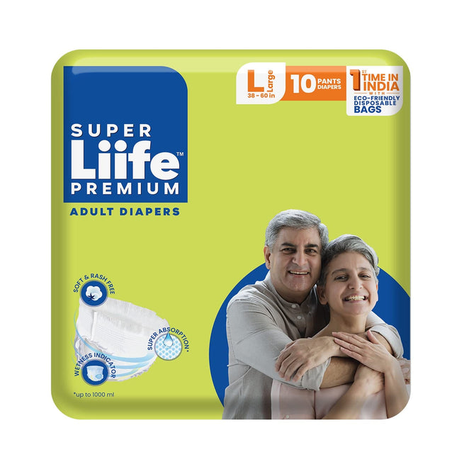 Super Liife Rash Free Premium Adult Diaper Pants for Unisex, L-10 Count