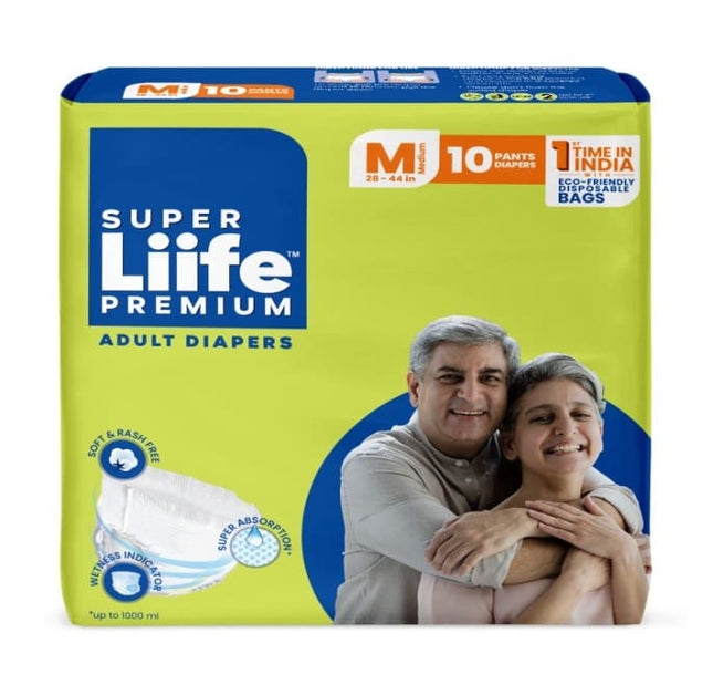 Super Liife Premium Adult Diapers, Medium-10 Count