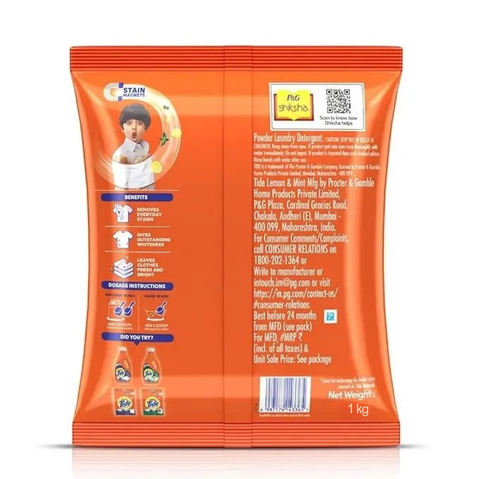 Tide Plus Double Power Detergent Washing Powder Lemon & Mint - 1 Kg
