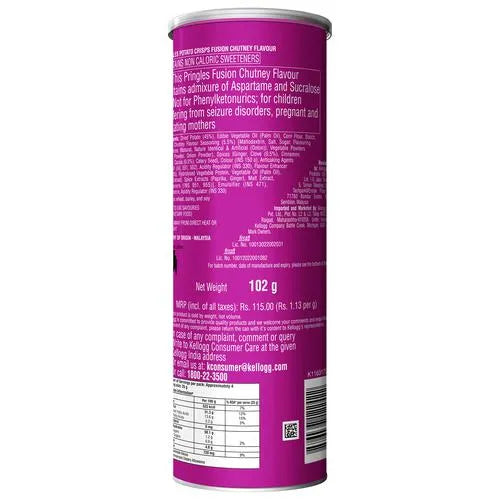 Pringles Potato Chips - Fusion Chutney Flavoured, Crunchy, Crispy, 102 gm