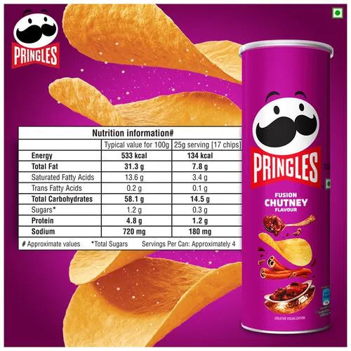 Pringles Potato Chips - Fusion Chutney Flavoured, Crunchy, Crispy, 102 gm