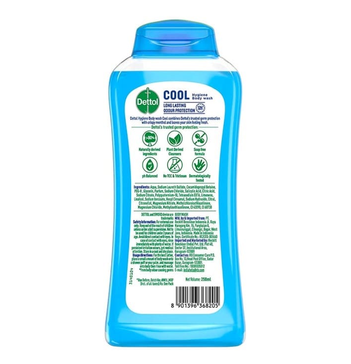 Dettol Body Wash, Cool Mint & Bergamot, 250ml