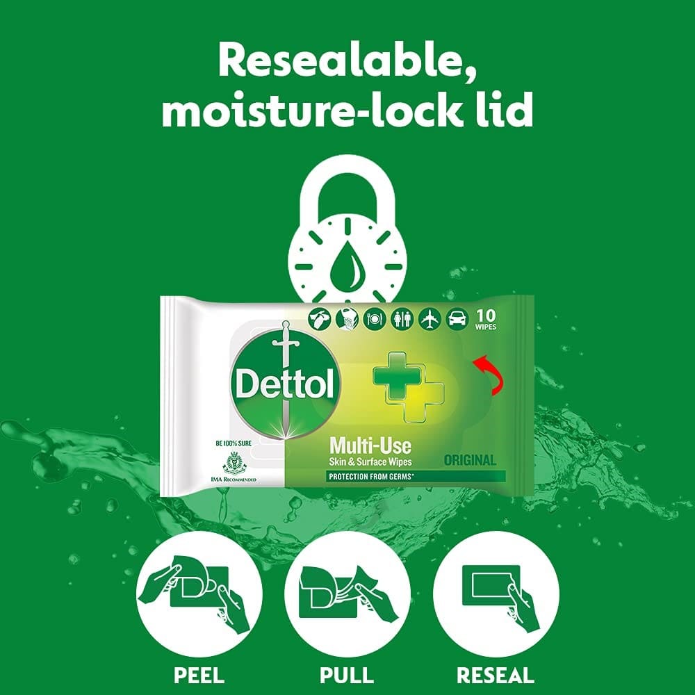 Dettol Wipes Original,10 Wipes ( Pack of 12)