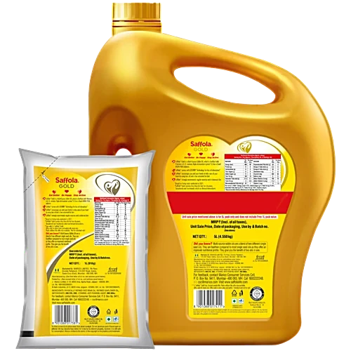 Saffola Gold Edible Oil, 5 L (Get 1 L Pouch Free)