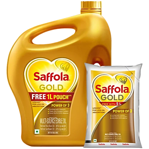 Saffola Gold Edible Oil, 5 L (Get 1 L Pouch Free)
