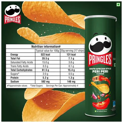 Pringles Potato Chips - Peri Peri Flavoured, Crunchy, Crispy, 102 gm