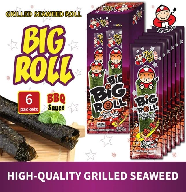 Tao Kae Noi Grilled Seaweed Big Roll BBQ Sauce Flavour, 6 x 3g