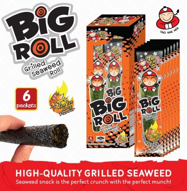 Tao Kae Noi Grilled Seaweed Big Roll Tom Yum Goong Flavour, 6 x 3g