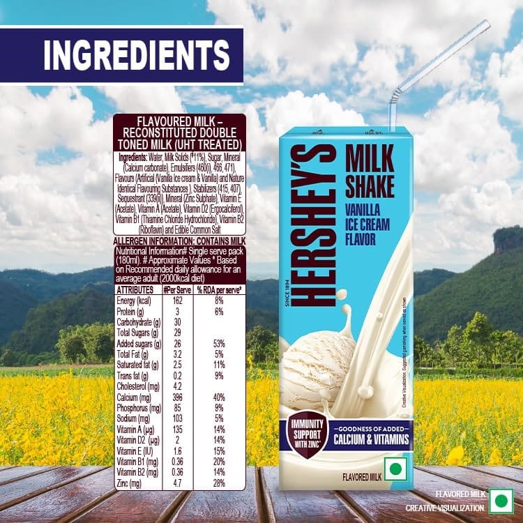 Hershey's Vanilla Ice Cream Flavored Milkshake, 180ml