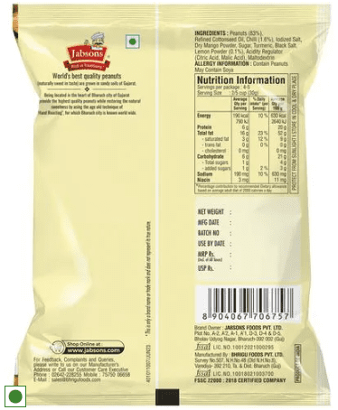 Jabsons, Roasted Peanuts- Lemon & Chilli, 140g