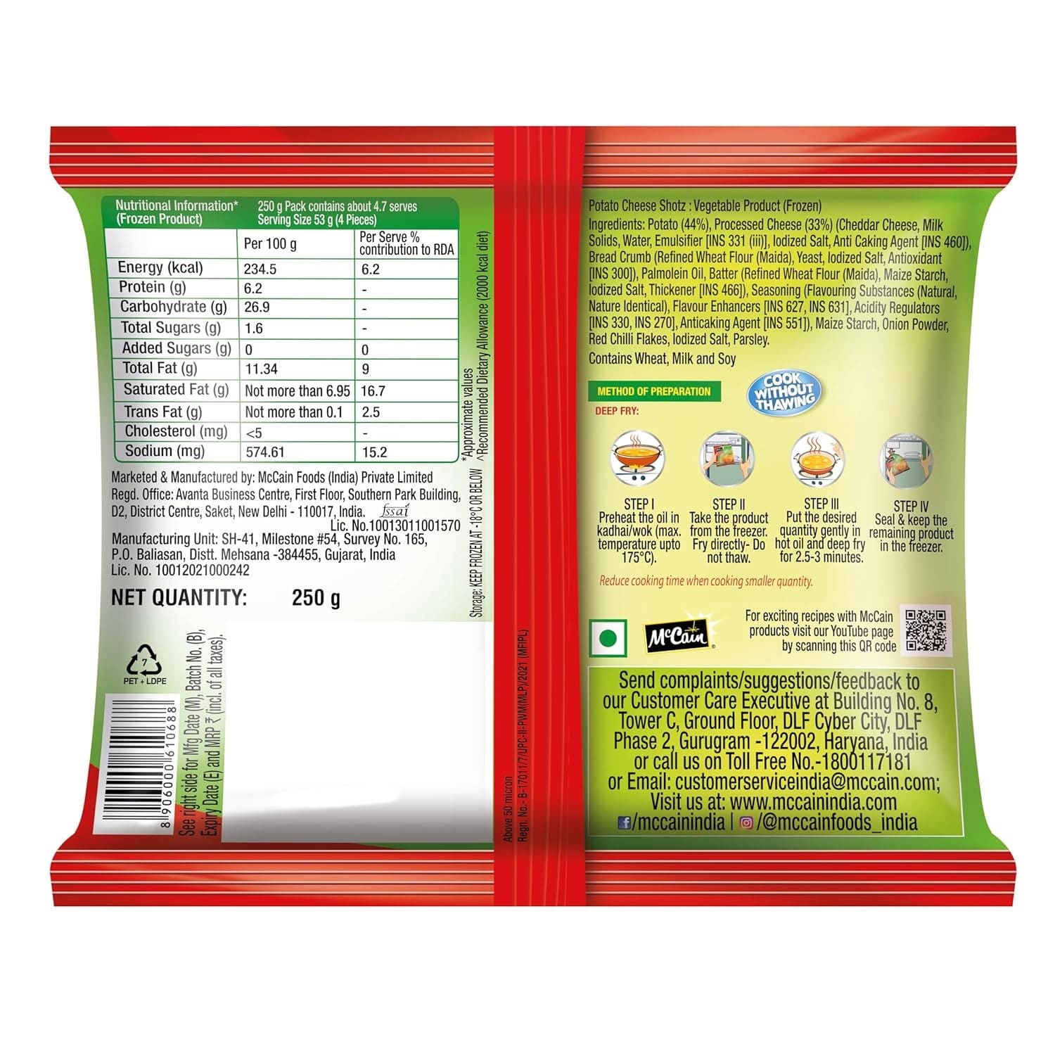 Mccain Potato Cheese Shots, 400gm