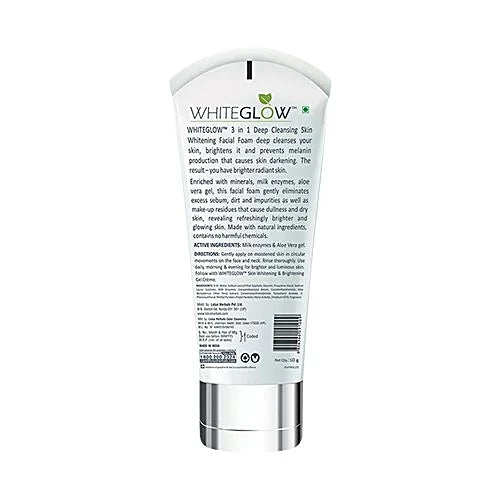 Lotus Herbals Whiteglow 3-In-1 Deep Cleansing Skin Whitening Facial Foam, 50g