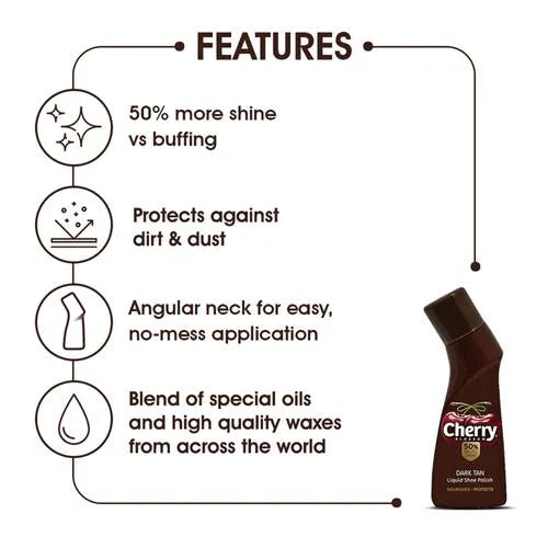 Cherry Blossom Liquid Shoe Polish, Dark Tan, 75 ml