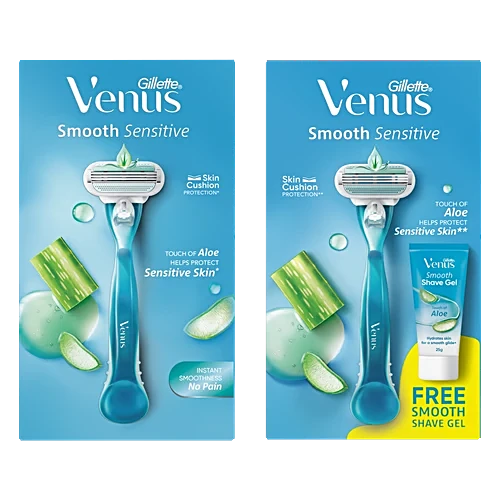 Gillette Venus Smooth Sensitive Hair Removal Razor For Women, 1 pc (Free Venus Smooth Shave Gel)