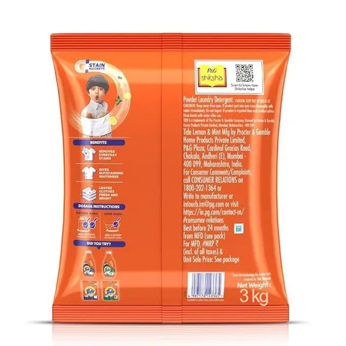 Tide Plus Double Power Detergent Washing Powder - 3kg (Lemon and Mint)