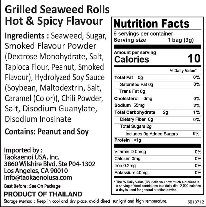 Tao Kae Noi Grilled Seaweed Big Roll Spicy Flavour, 6 x 3g