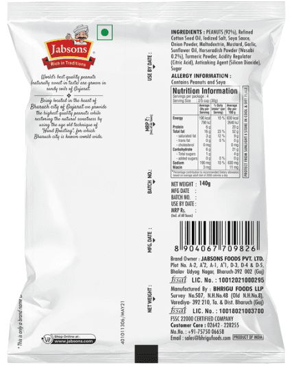 JABSONS Roasted Peanuts- Wasabi, 140g