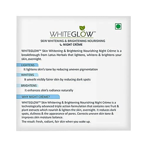 Lotus Herbals Whiteglow Skin Whitening & Brightening Nourishing Night Creme, 60g