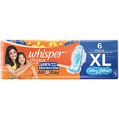 Whisper Choice Sanitary Pads - XL, 6 pcs