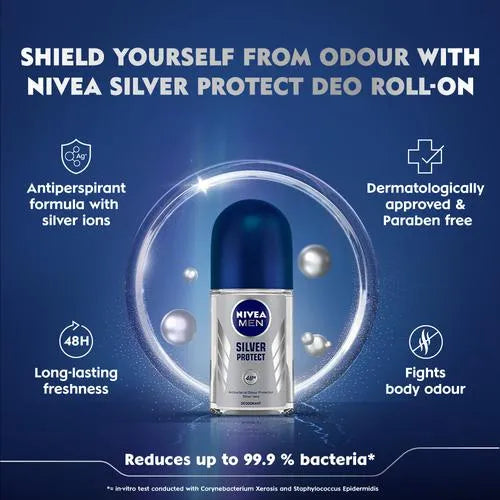 NIVEA Deodorant Roll On, Silver Protect, 50 ml