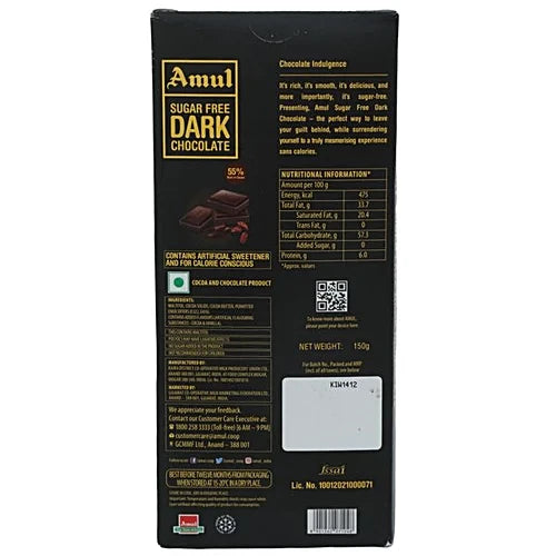 Amul Sugar Free Dark Chocolate, 150 g