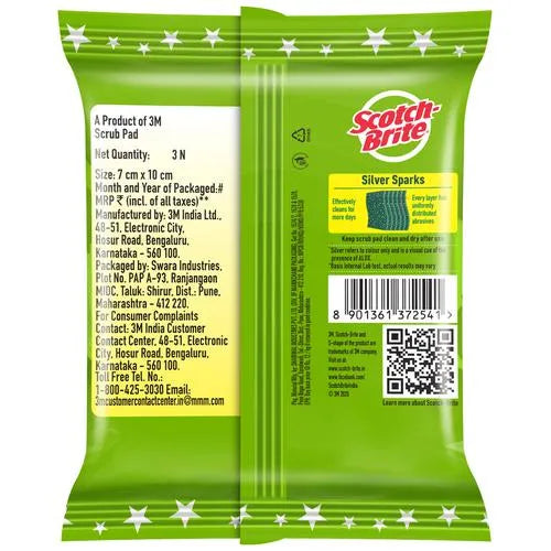 Scotch Brite Silver Sparks Scrub Pad, 3 pcs