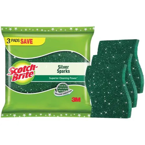 Scotch Brite Silver Sparks Scrub Pad, 3 pcs