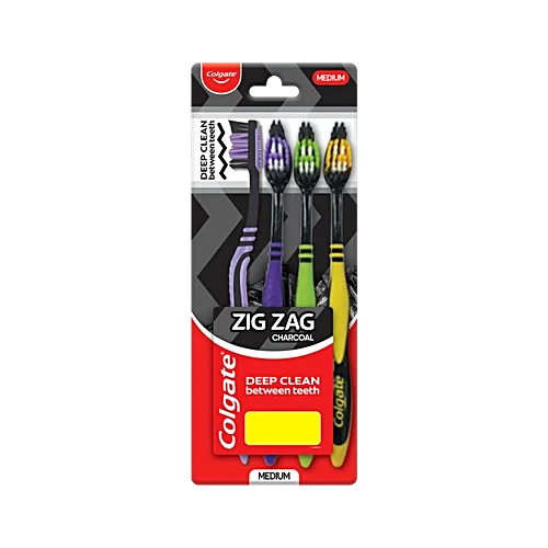 Colgate Zig Zag Charcoal, Deep Clean between teeth (Medium) - For Adults, 4 pcs