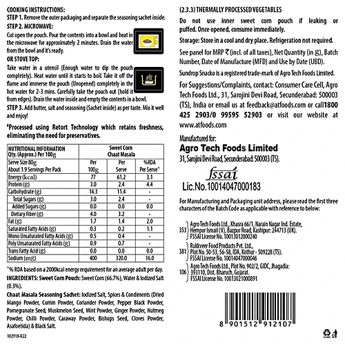 Sundrop Snacko Chaat Masala Sweet Corn, 121 g
