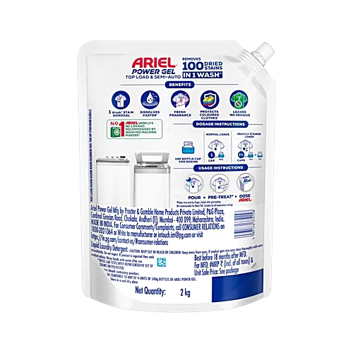 Ariel Power Gel Top Load & Semi Auto Liquid Detergent Super Saver, 2 kg