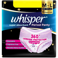 Whisper Super Absorbent Period Panty, 360 Degree Leakage Protection For Heavy Flow - M-L, 6 pcs