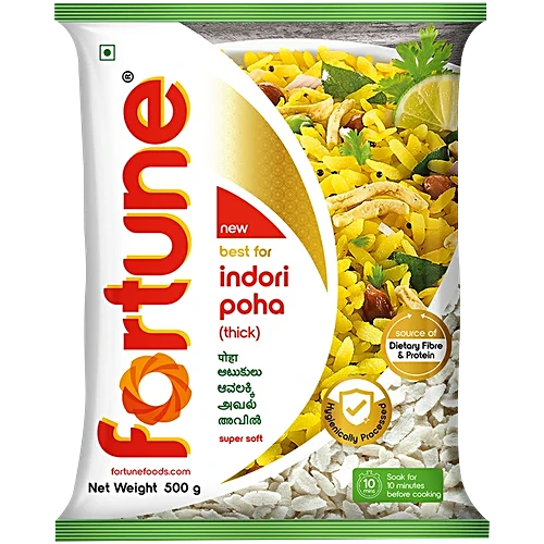 Fortune Indori Poha Super Soft Thick Source Of Protein Fibre, 500 g