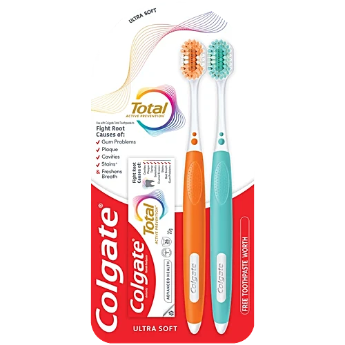 Colgate Total Ultra Soft Toothbrush, 2 pcs (Get Free 16 g Toothpaste)