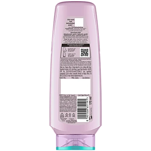 L'Oreal Paris Hyaluron Pure 72H Rehydrating Conditioner (Salicylic+Hyaluronic Acids) 175 ml