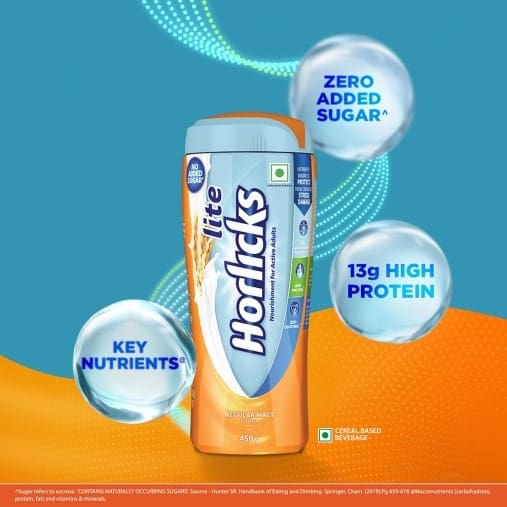 Horlicks Lite Regular Malt Health & Nutrition Drink for Adults, 450gm