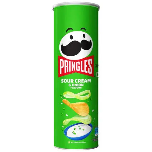 Pringles Potato Chips - Sour Cream &amp; Onion Flavour, Crunchy &amp; Crispy, 107 gm