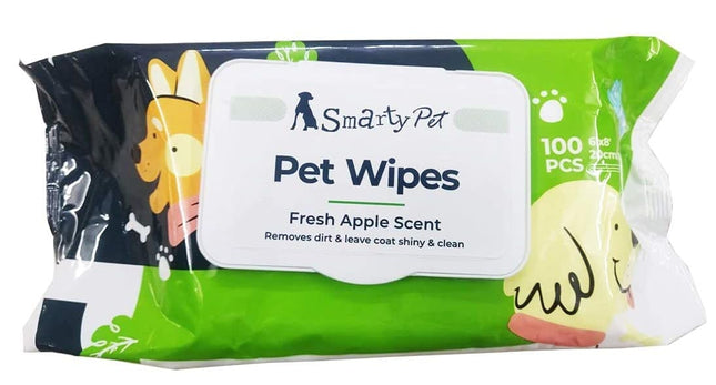 Smarty Pet, Pet Wet Wipes, Green Apple Scent, 100pcs