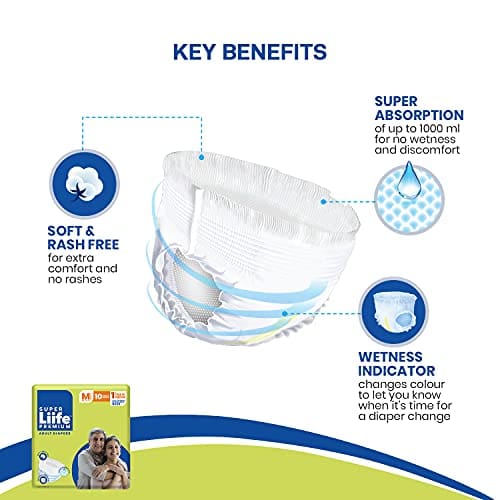 Super Liife Rash Free Premium Adult Diaper Pants for Unisex, L-10 Count